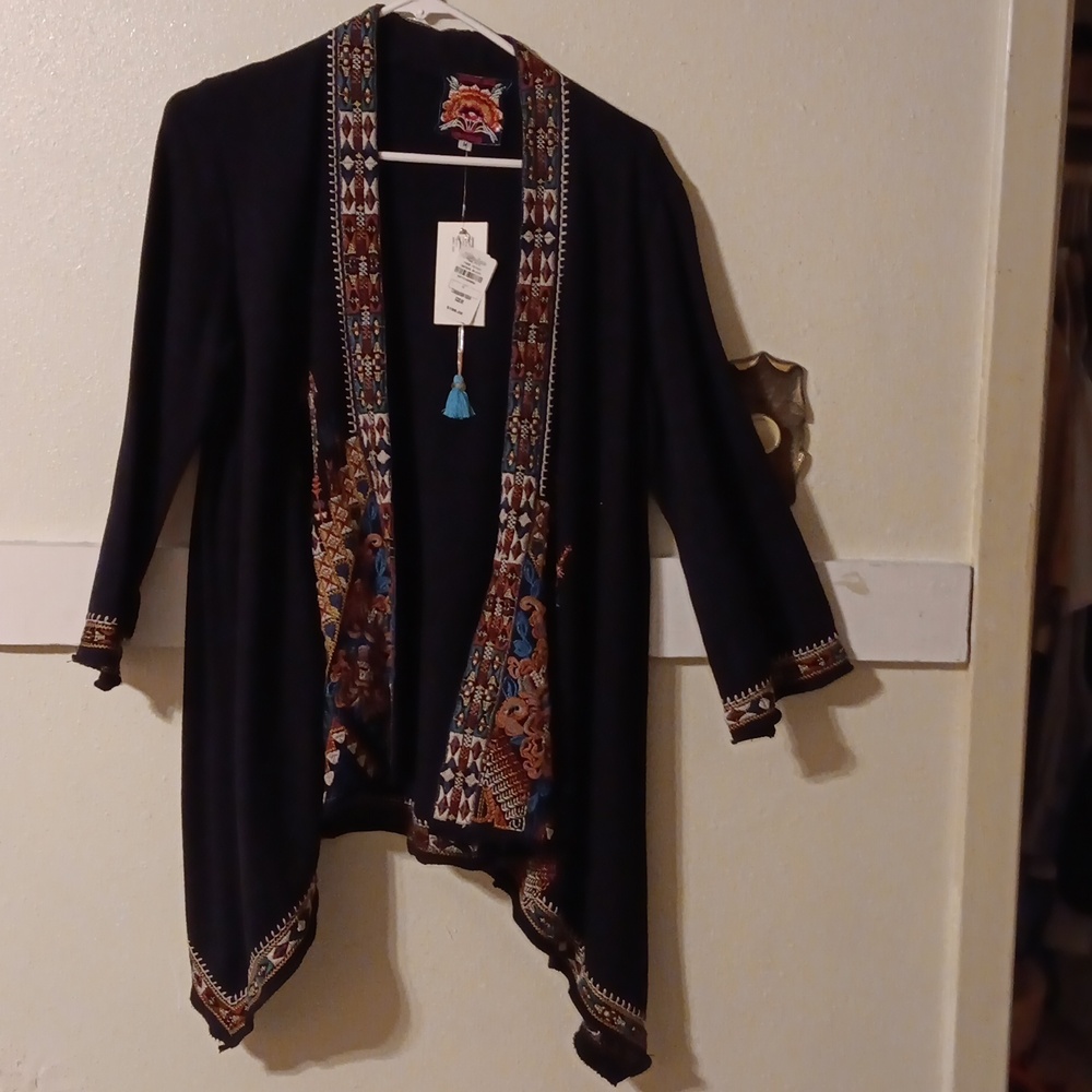JOHNNY Was black Cardigan with embroidered  in warm colors